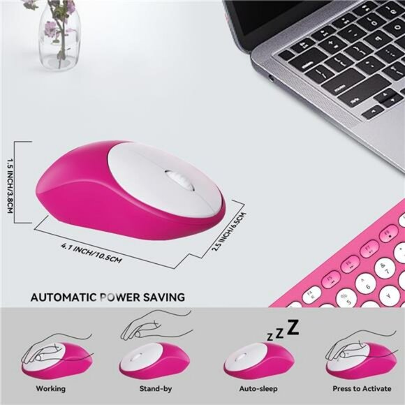 Wireless keyboard mouse combo retro round keycaps quiet typewriter style compute - Picture 3 of 7